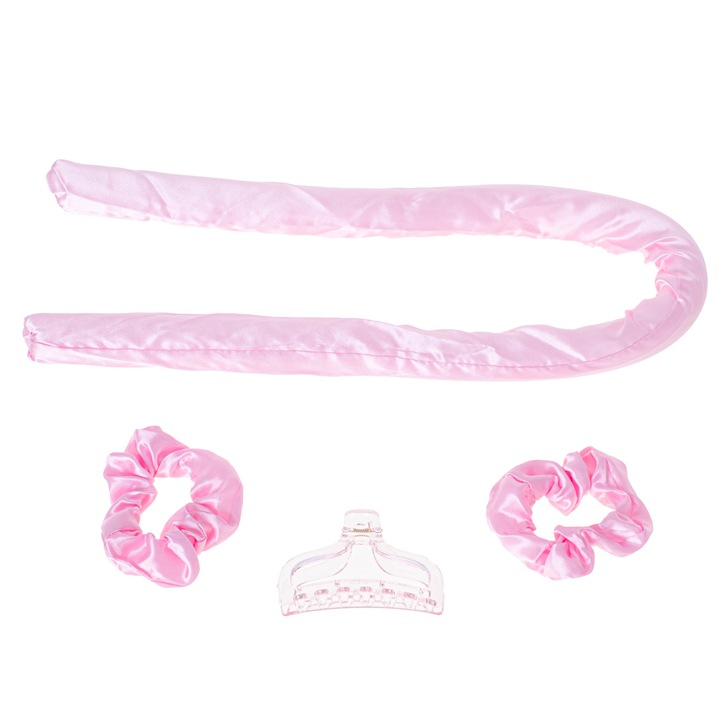 Set ondulator de par, Zola®, fara caldura, din spuma moale, accesorii incluse, lungime 100 cm, roz