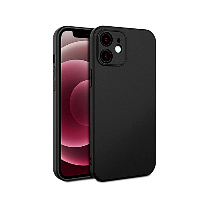 Prémium tok Apple IPhone 12 telefonhoz kameravédelemmel és fekete szilikon mikroszálas belsővel