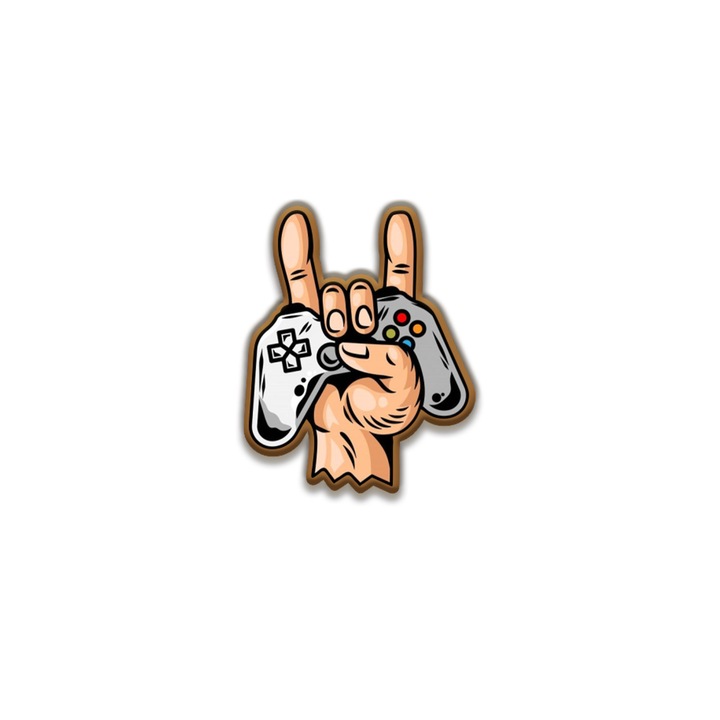 Insigna din lemn cu brosa Gamer, multicolor, 3 cm