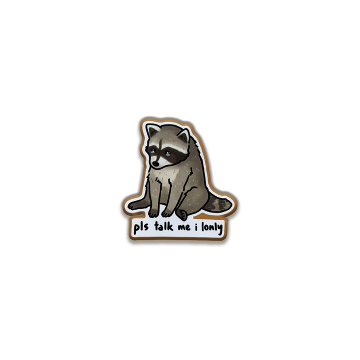 Insigna din lemn cu brosa Lonely Raccoon, multicolor, 3 cm