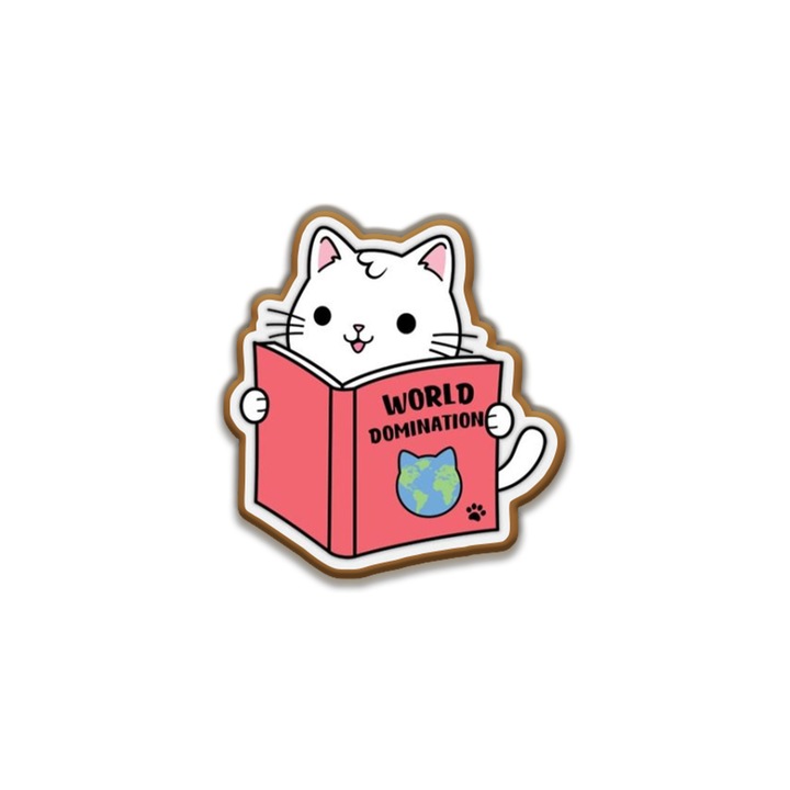 Insigna din lemn cu brosa World Domination Cat, multicolor, 3 cm