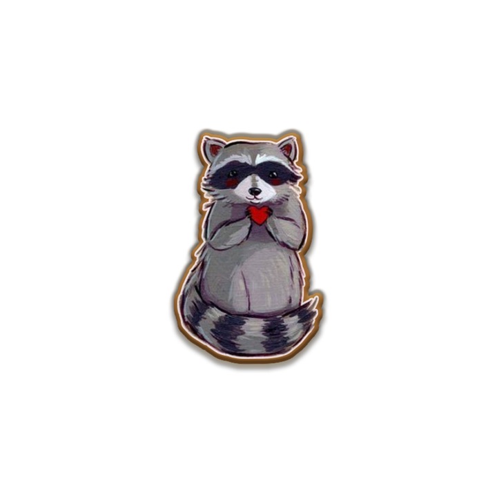 Insigna din lemn cu brosa Raton model 2, multicolor, 3 cm