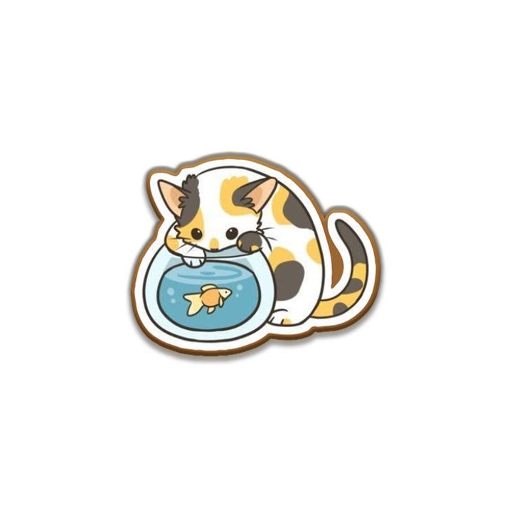 Insigna din lemn cu brosa Naughty cat, multicolor, 3 cm