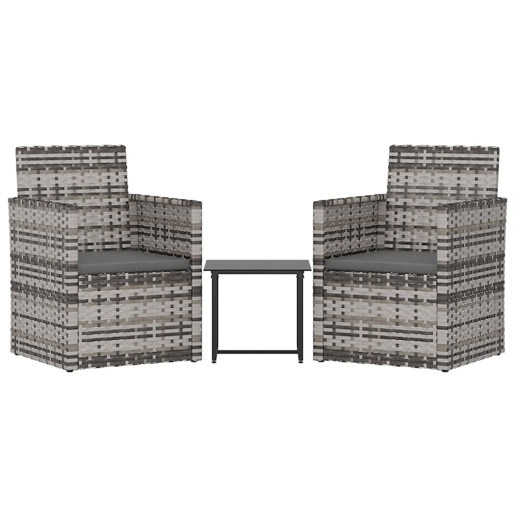 vidaXL 3 részes szürke polyrattan kültéri ülőgarnitúra párnákkal 14.7 kg 319191
