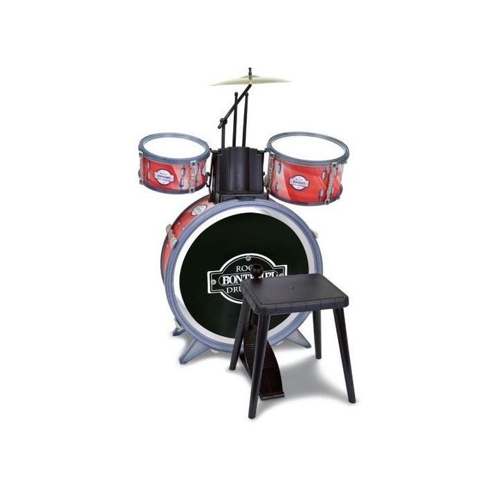 Bontempi 3053844 Bontempi: 4 részes rock dob szett kisszékkel - piros/fekete