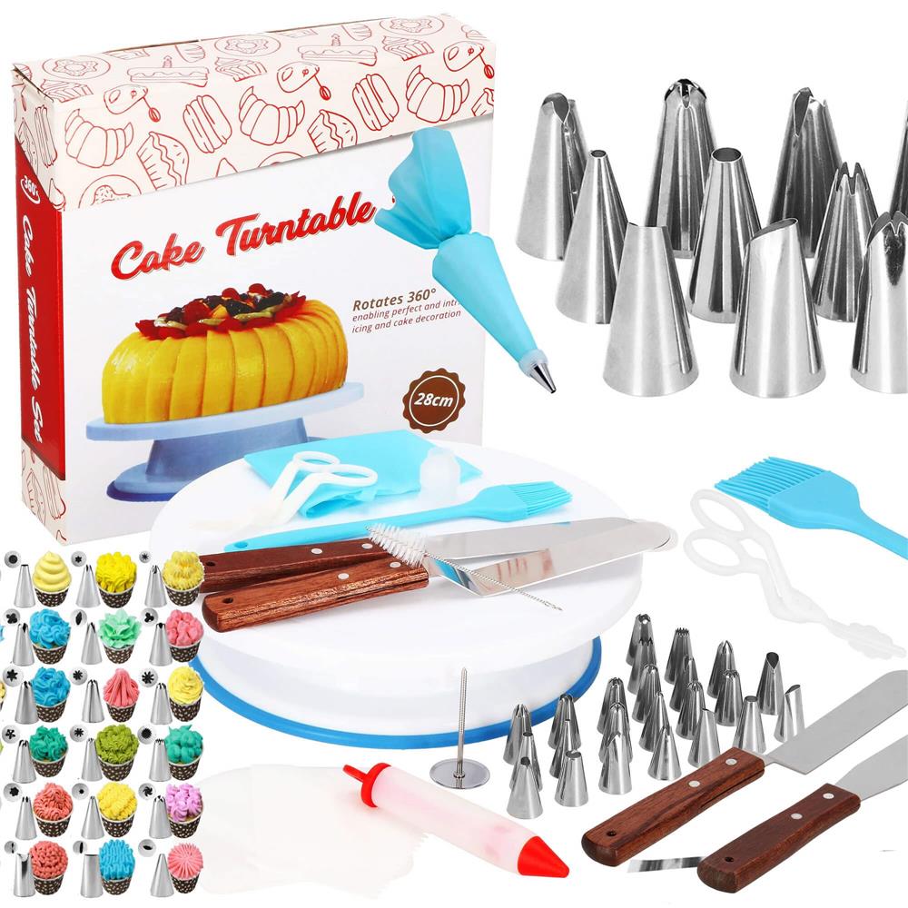 Set Patiserie Cu Platou Rotativ Piese Cu Sabloane Pentru Ornarea Prajiturilor Emag Ro