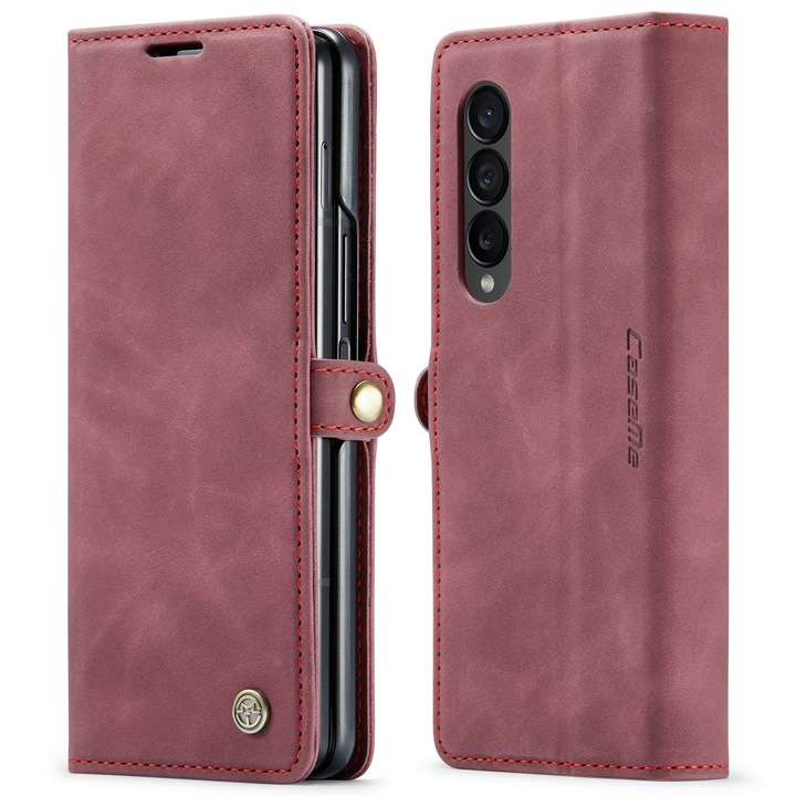 Калъф за Samsung Galaxy Z Fold4, CaseMe, slim, кожен, тип портфейл, стойка, магнитно закопчаване, кадифена текстура, Зеленикаво синьо