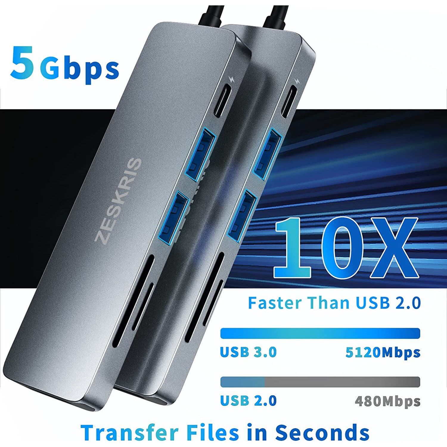 ZESKRIS MacBook адаптер 6 в 1 USB C Hub Многопортов адаптер с 2 USB 3.0 ...