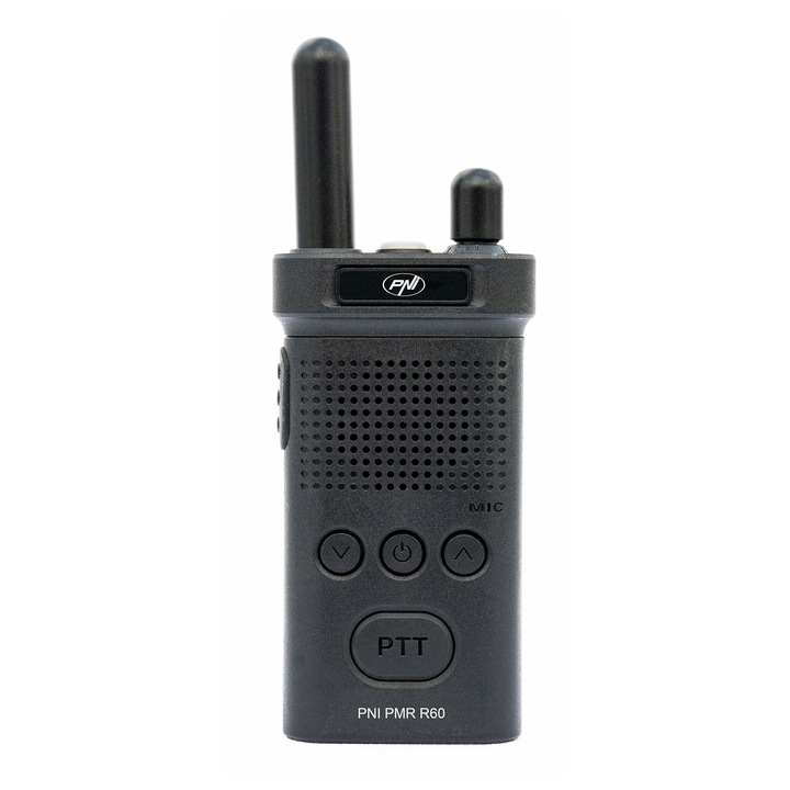 Statie radio portabila PNI PMR R60 446MHz, 0.5W, Scan, blocare taste, SOS, Monitor, acumulator 1200mAh