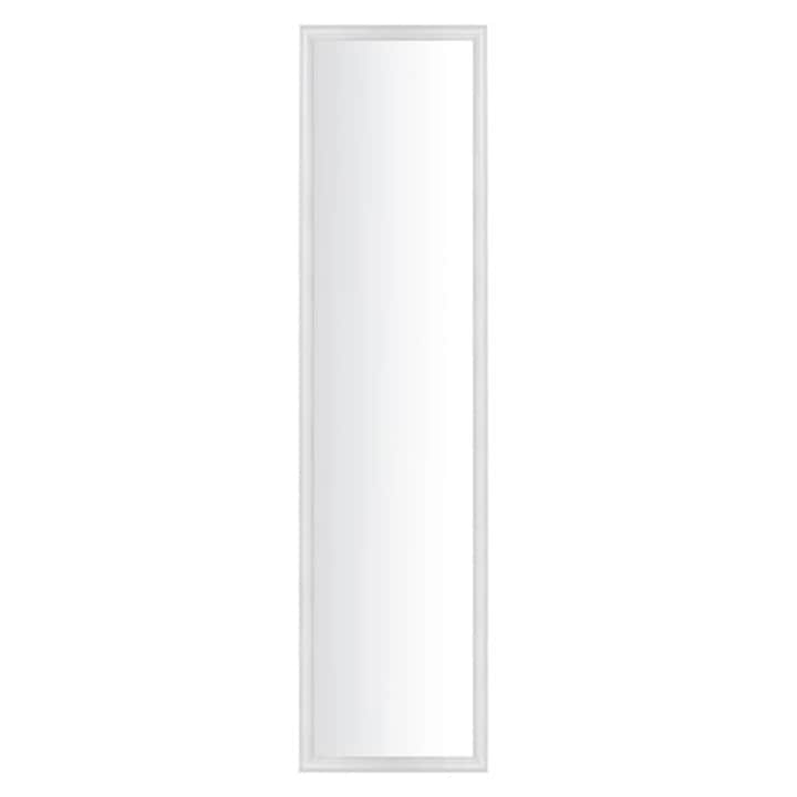 Oglinda cu rama alba din lemn, contine cleme de fixare atat pe verticala cat si pe orizontala, 120 x 30 cm