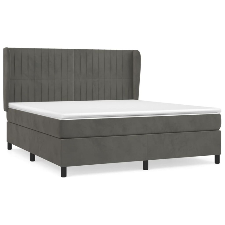 Pat Dublu box spring cu saltea, gri inchis, 160x200 cm,2 persoana, Bedroom catifea, Universal si Frumos, Greutate 81,52 - 924113