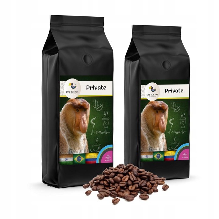 2 csomag szemes kávé szett, Private, Los Gustos, Arabica/Robusta, 2000g