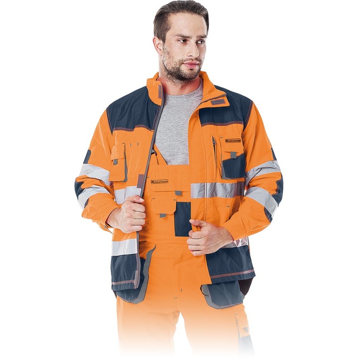 Jacheta de lucru, Poliester/Bumbac, Benzi reflectorizante, Portocaliu/Negru, 3XL LH-FMNX-J_PGSXXXL LH-FMNX-J_PGSXXXL