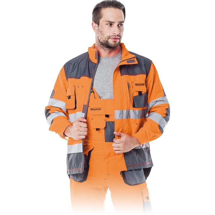 Geaca de lucru barbati, Poliester/Bumbac, Portocaliu/Gri, XL