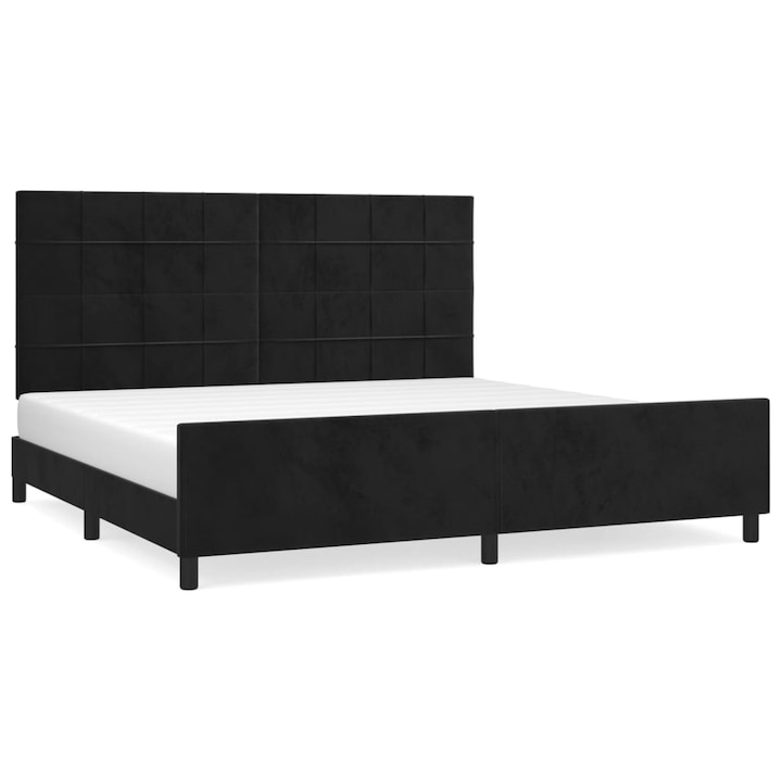 Cadru de pat cu tablie, pentru Dormitor, negru, 200x200 cm, catifea - FurnitureRomania - 203 x 206 x 118/128 cm PRO7725104