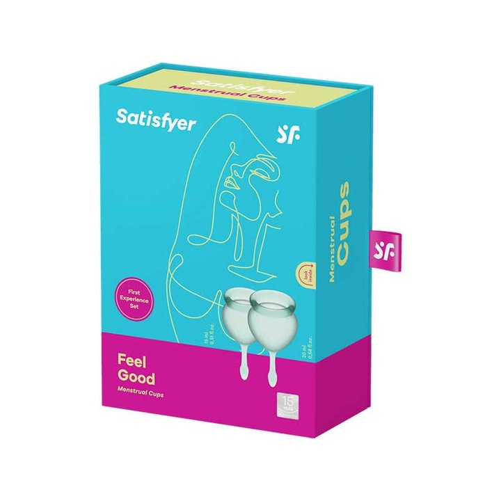 Cupa menstruala, Satisfyer Feel Good, culoare bleu, 1 cutie x 2 buc