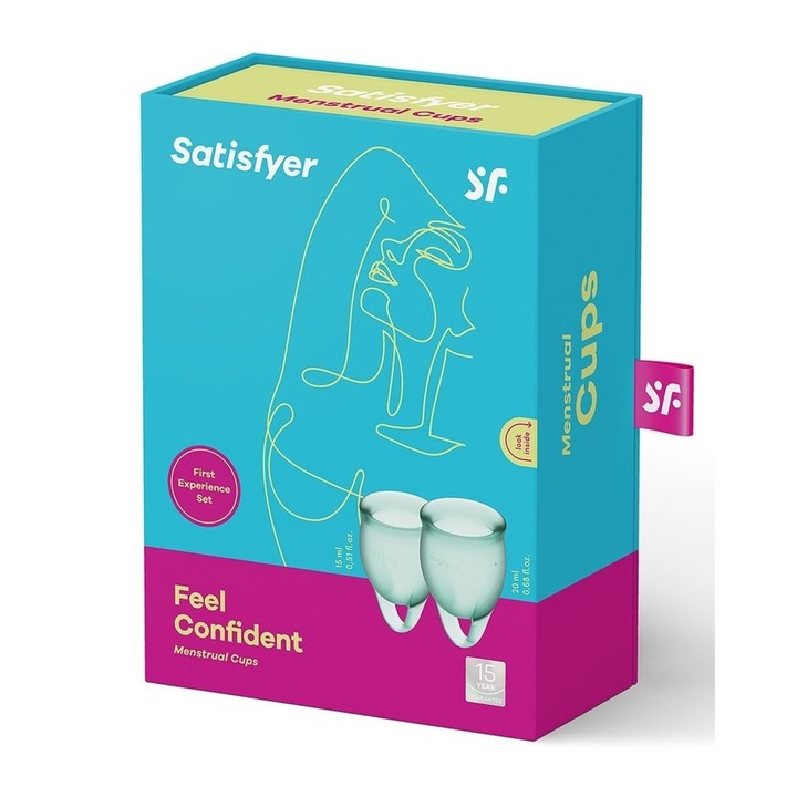 Cupa menstruala, Satisfyer Feel Confident, culoare verde, 1 cutie x 2 buc