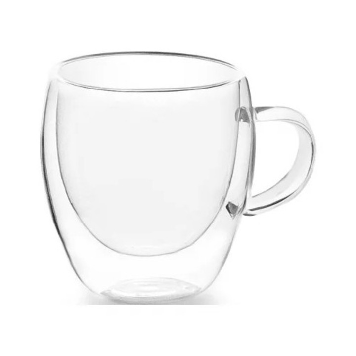 Set doua cesti cu pereti dubli Ibili-KitchenAids, sticla borosilicata, 7x8 cm, 150 ml, transparent