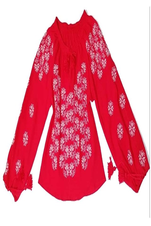 Ie populara model Daria, marimea S INTL, bumbac rosu, brodata cu alb