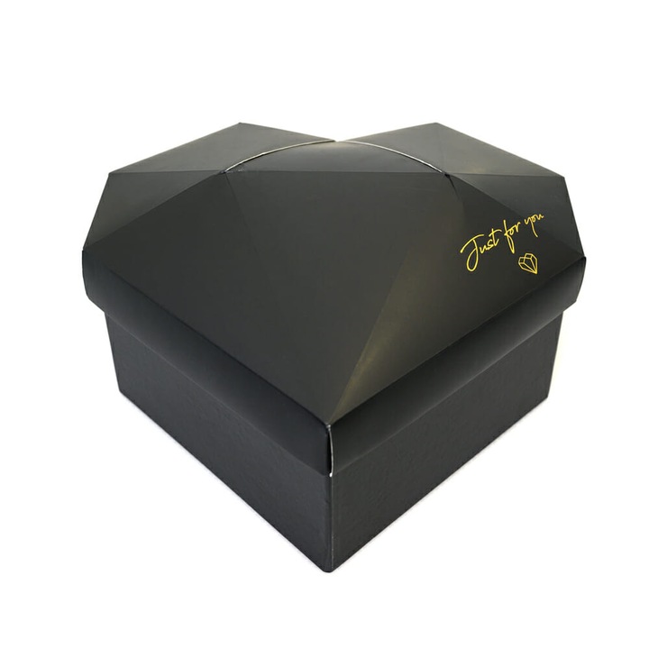 Комплект от 3 фасетирани кутии сърца Just For You, Createur, черни, 30 x 12 см