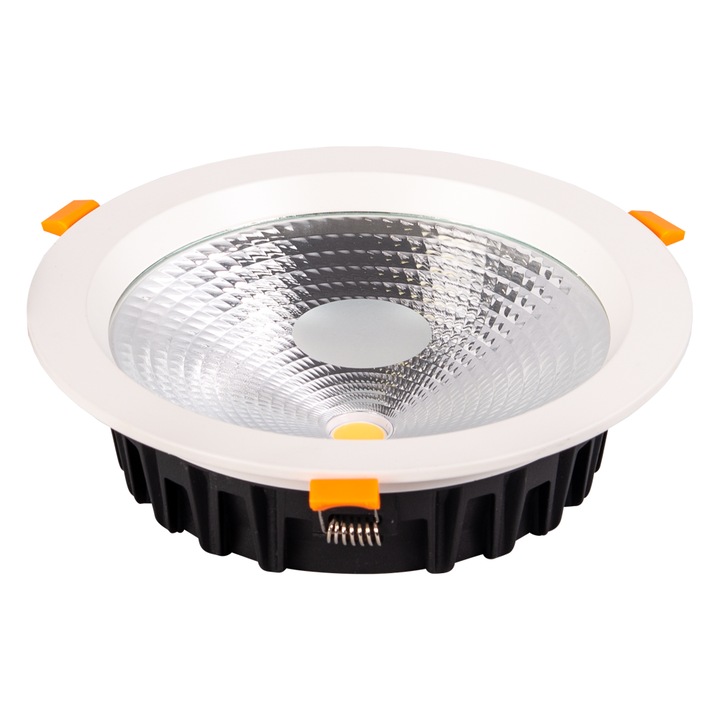 Spot led 30W rotund fix aluminiu incastrat, Lumina Neutra, COB, Downlight, 190X60mm, IP20
