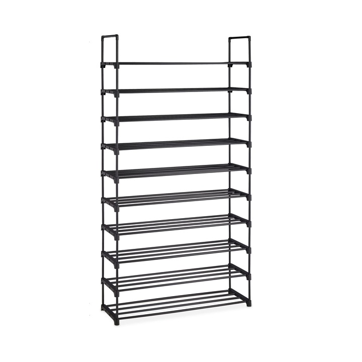Pantofar cu 10 rafturi pentru pantofi, Relaxdays, dimensiuni 175,5 x 93 x 30,5 cm, capacitate 40 perechi pantofi, negru