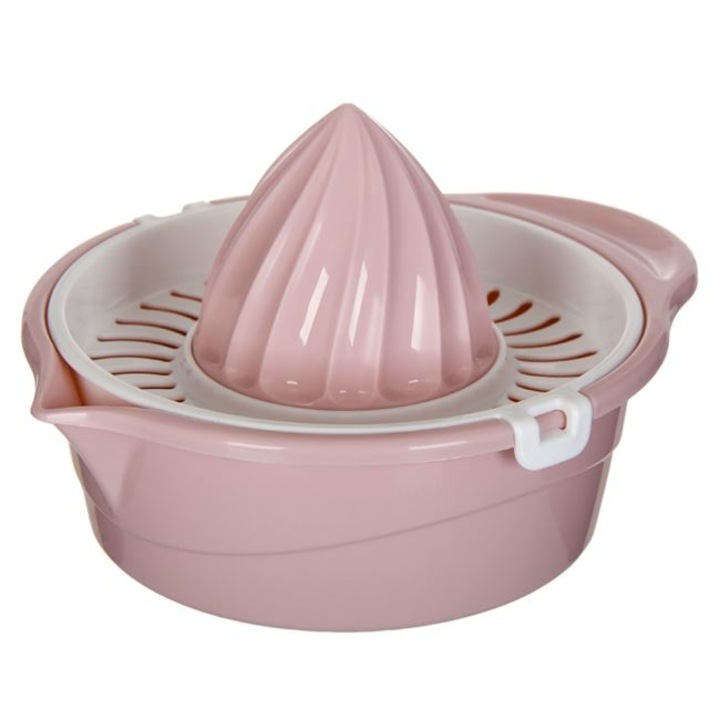 Kézi citromfacsaró biztonsági kapcsokkal, 12x10cm, műanyag, fehér-rózsaszín