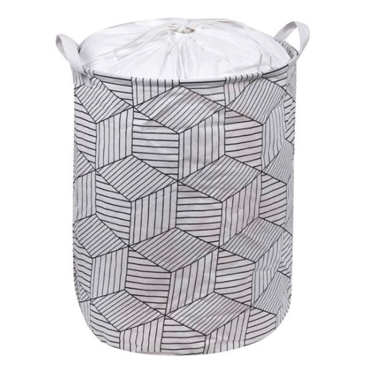 Cos pentru rufe, textil, alb murdar/negru, 42 x 55 cm, 75 l