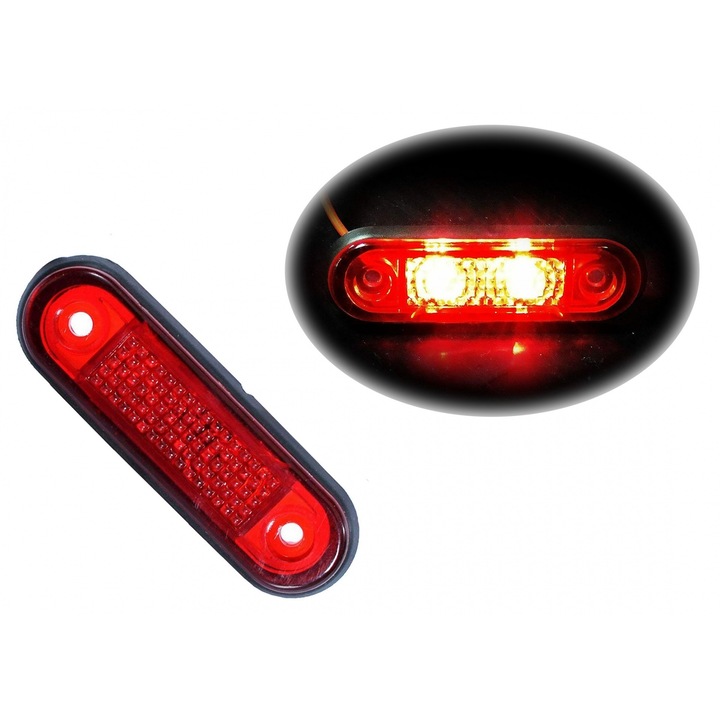 Indicator LED, marker pentru autobuz, platforma, camion, remorca, 75mm x 22mm, 24V, rosu