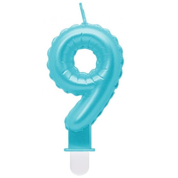 Перлено светлосиня свещ с номер, за торта, 9