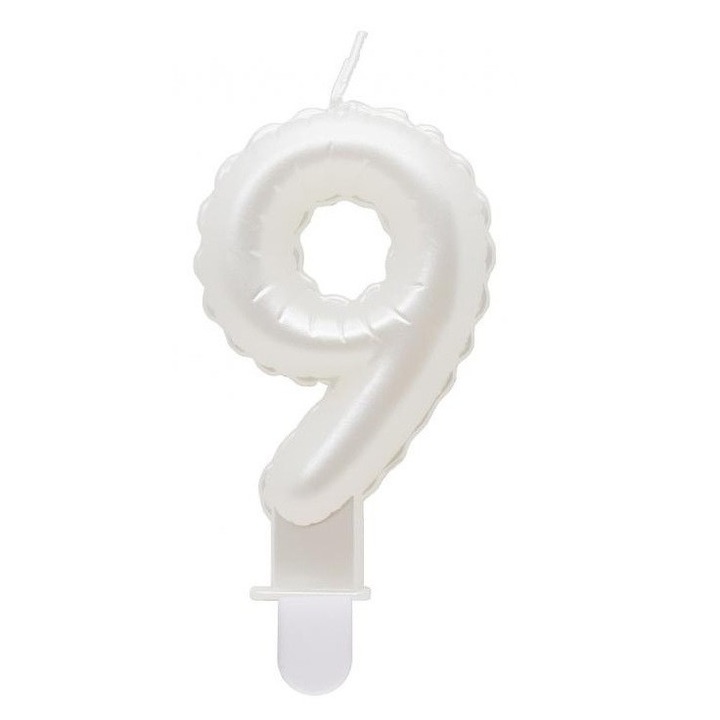 Свещ за торта с форма на числото 9, Перлено бяла
