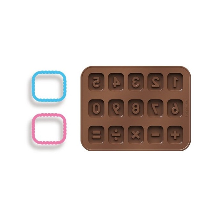 Set Matrita + 2 suporturi, Tescoma, Model cifre, Silicon, Multicolor