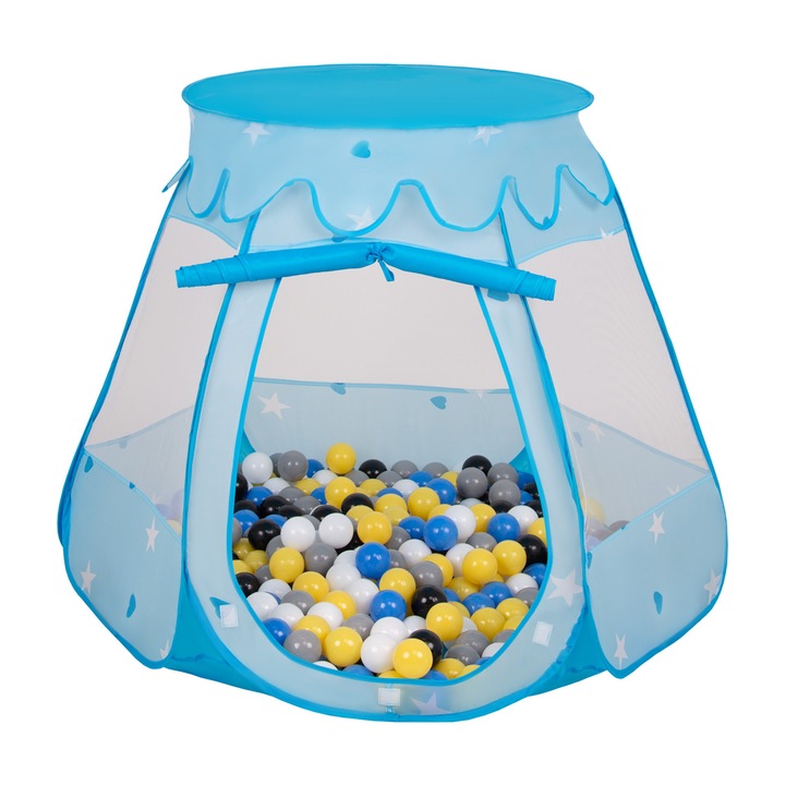 Játszósátor, Selonis, Castle House Pop Up Ballpit, 105x90cm, 100 golyó, Kék/Multicolor