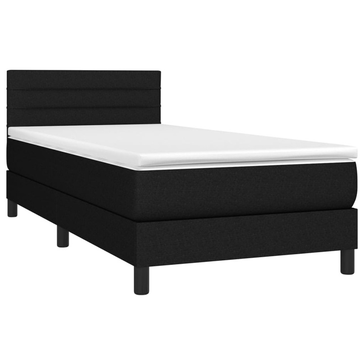 Pat cu arcuri vidaXL, saltea si LED, negru, 90x200 cm, textil, 38.52 kg 3133207