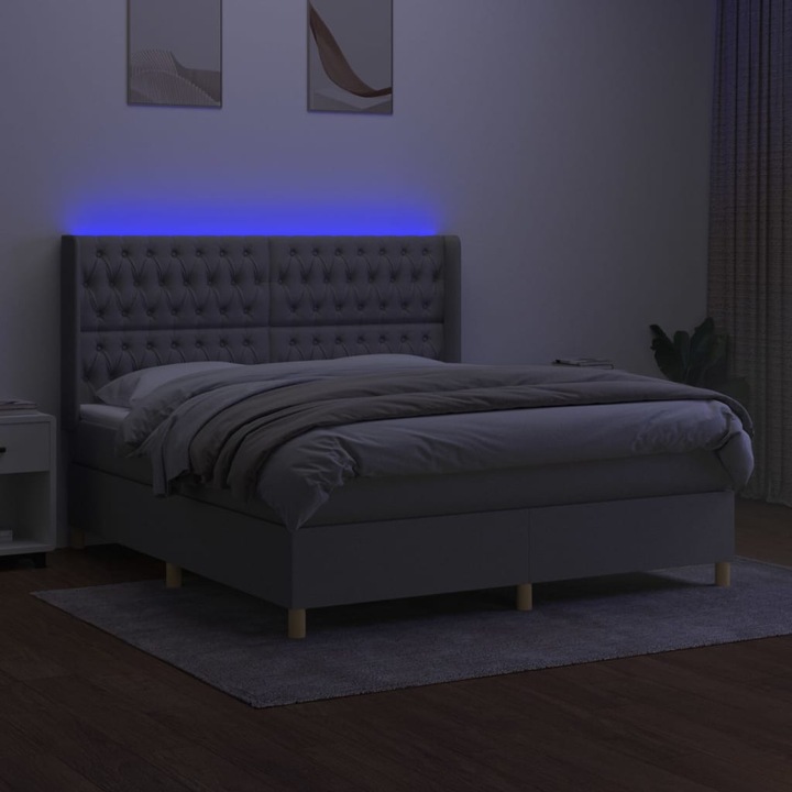 vidaXL világosszürke szövet rugós és LED-es ágy matraccal 160x200 cm 3139133