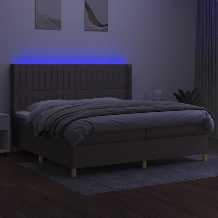 Pat cu arcuri vidaXL, saltea si LED, gri taupe, 200x200 cm, textil, 60.32 kg 3139065
