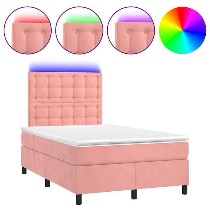 vidaXL rózsaszín bársony rugós és LED-es ágy matraccal 120x200 cm 3136358