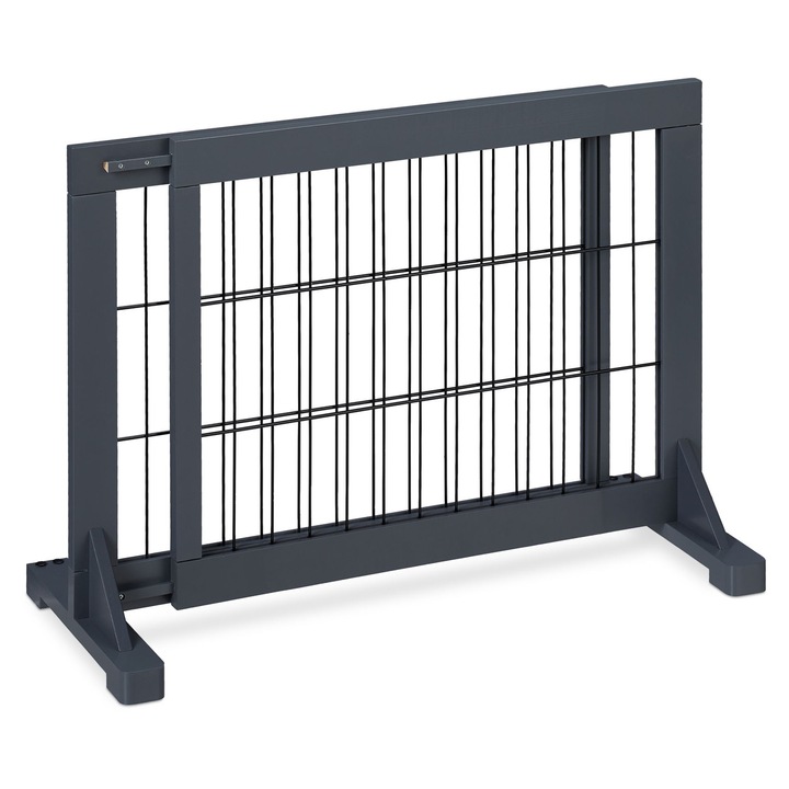 Gard de siguranta pentru copii si animale de companie Relaxdays, lungime maxima 108 cm, din lemn de pin, Gri