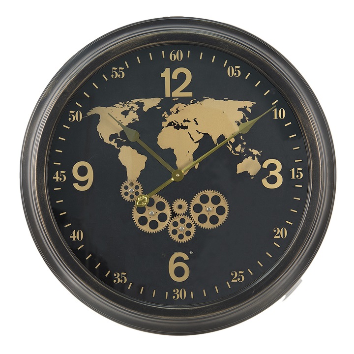 Стенен часовник Global metal black gold 64x11 см