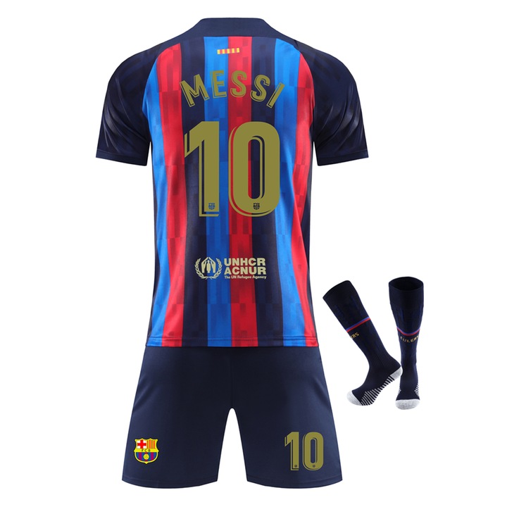 Echipament Sportiv Copii Barcelona Messi Fotbal Tricou Set, 160-170 cm, Poliester, Albastru