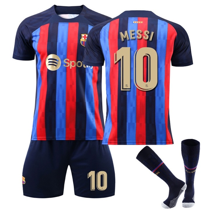 Echipament sportiv copii Barcelona Messi Fotbal Tricou Set, Poliester, 130-140 cm, Multicolor