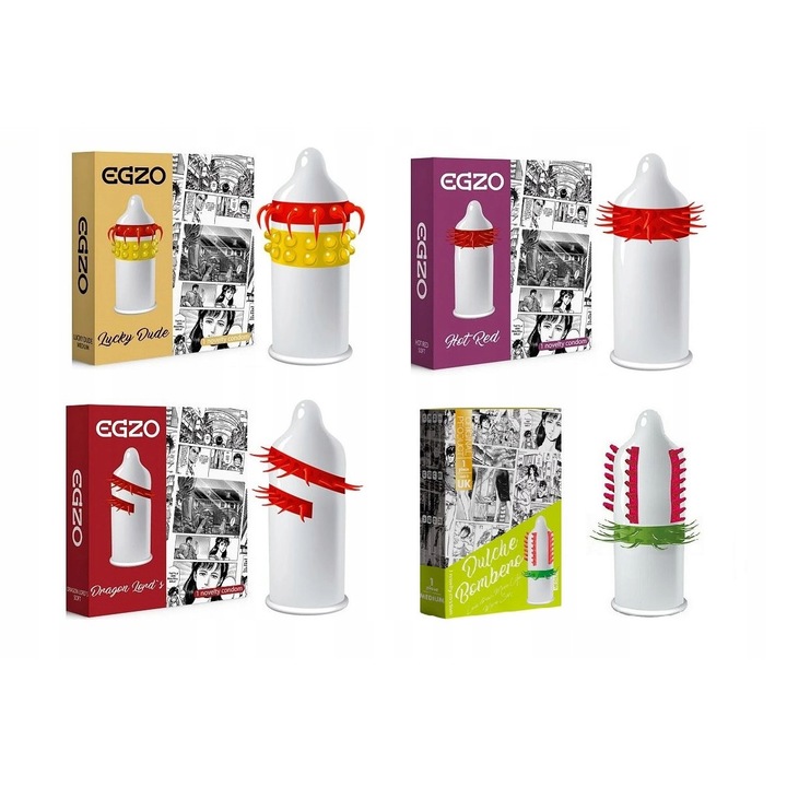 Set prezervative Spikes, Egzo, 4 Bucati, Multicolor