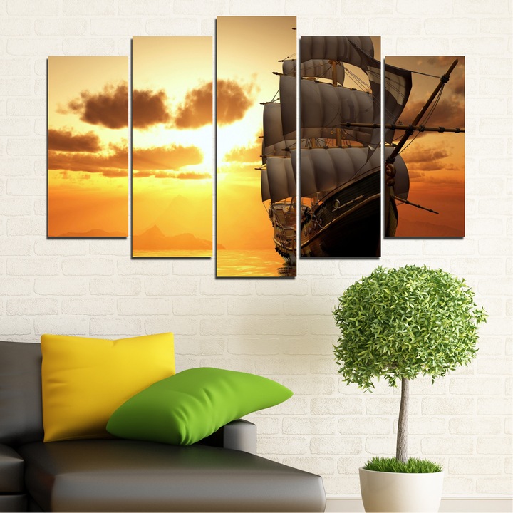 Декоративни панели Vivid Home от 5 части, Пейзаж, PVC, 110x65 см, Стандартна форма №0693