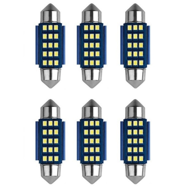 Set 6 bec LED sofit Canbus non-polar lumina alba 39 mm SMD 2016 12-24V