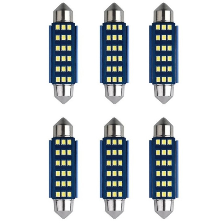 Set bec 6 LED sofit Canbus non-polar lumina alba 41mm SMD 2016 12-24V