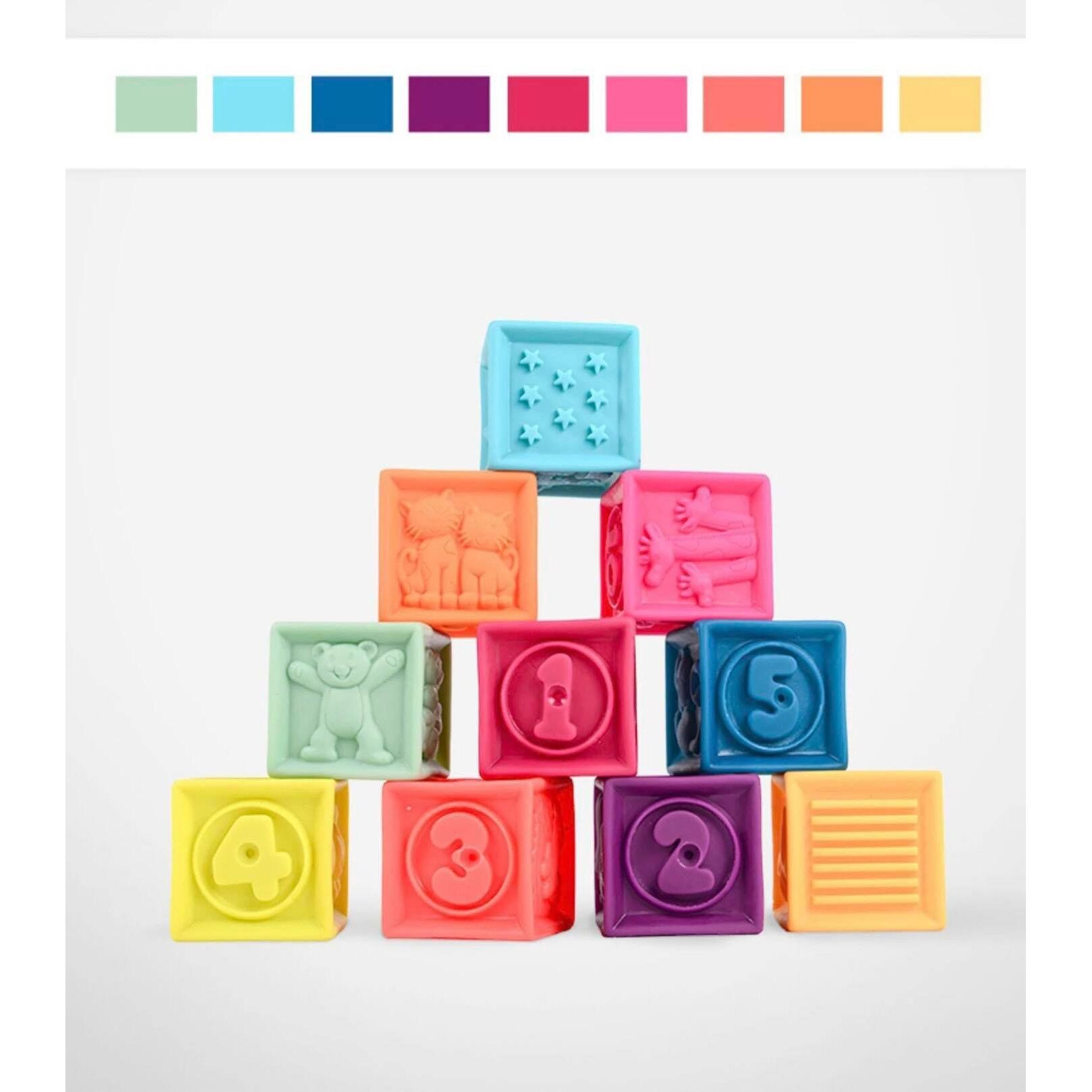 Set 10 cuburi moi din silicon, cu forme 3D, viu colorate, Multicolor ...