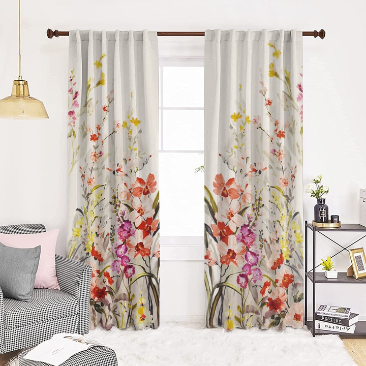 Draperie dim-out model floral cu rejansa transparenta cu ate pentru galerie, Madison, 200x225 cm, densitate 700 g/ml, Liatris Gladiolus, 1 buc