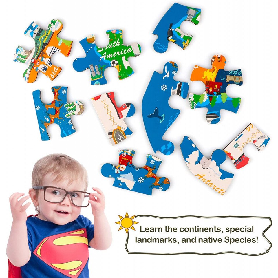 Puzzle pentru copii Jacootoys, model harta lumii, lemn, multicolor, 44 x 29,8 cm, 31 piese eMAG.ro