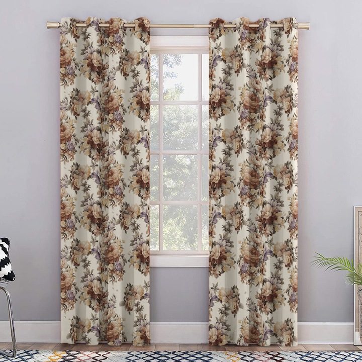 Draperie blackout model floral cu inele albe, Madison, 250x260 cm, densitate 700 g/ml, Rosa Arvensis, 1 buc