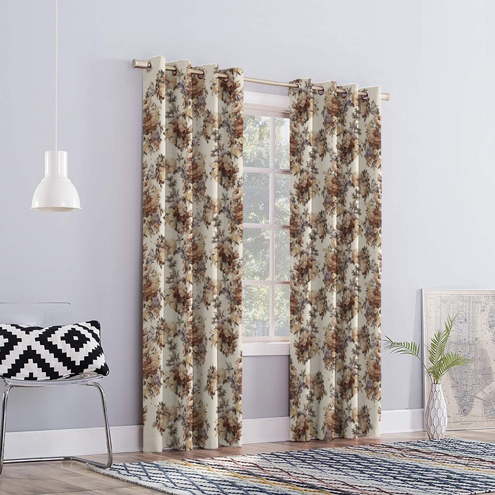 Draperie blackout model floral cu inele albe, Madison, 250x260 cm, densitate 700 g/ml, Rosa Arvensis, 1 buc